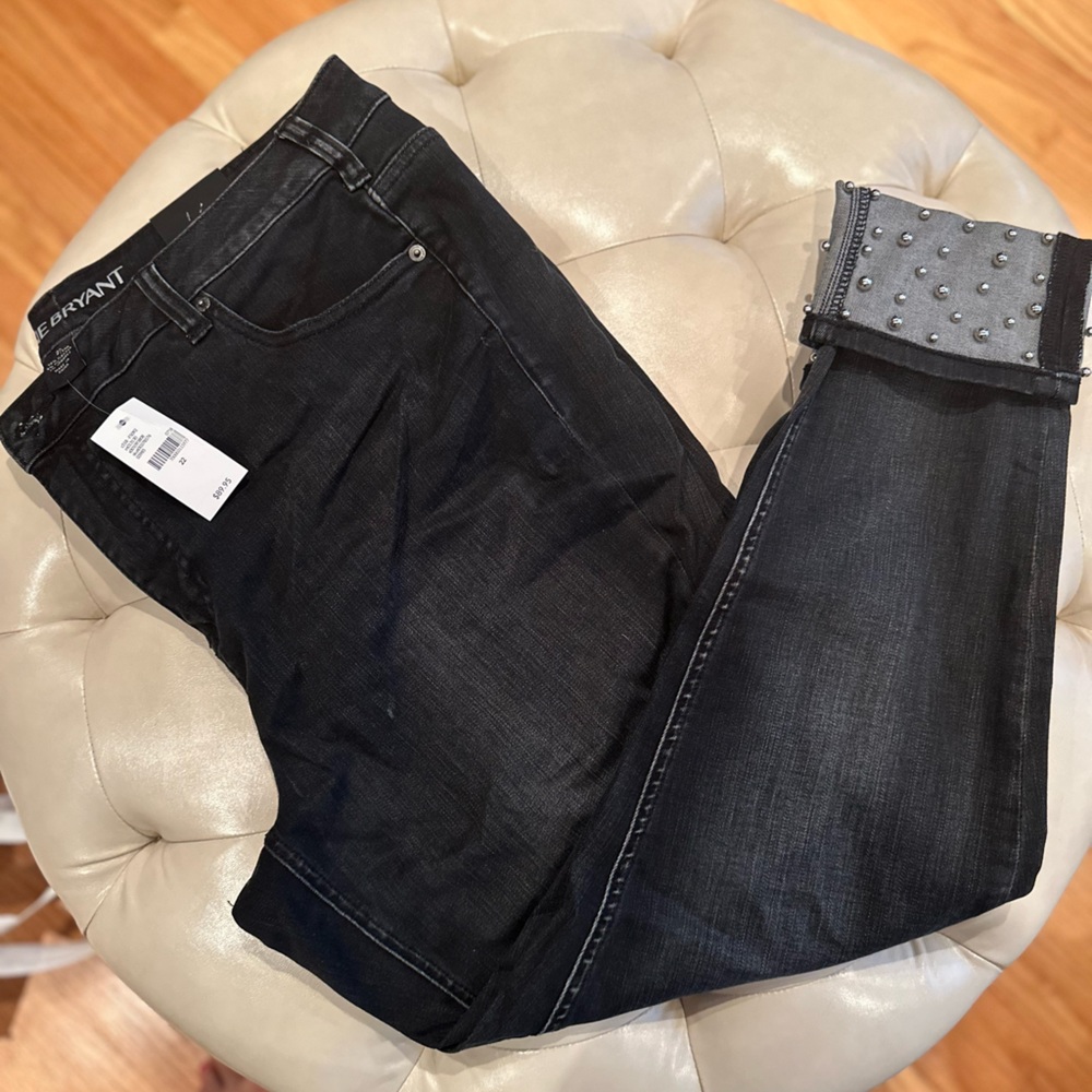 Lane Bryant super stretch skinny ankle black jeans sz 22 - embellished cuffs 🖤